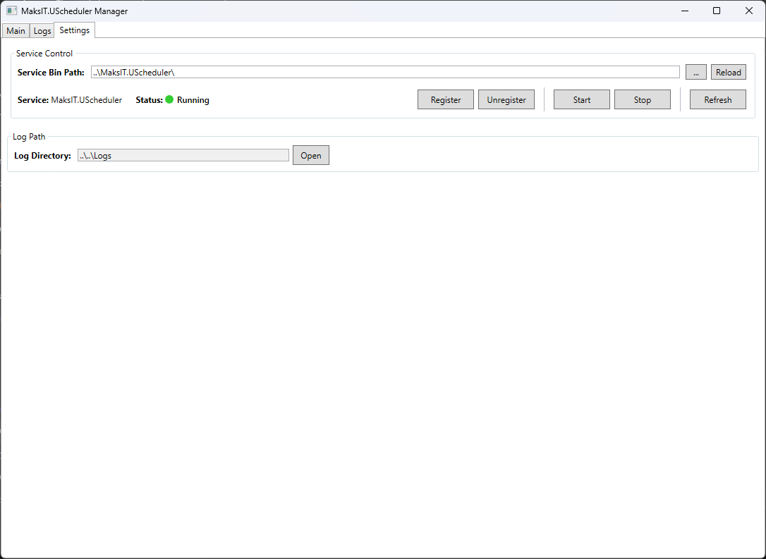 Settings view